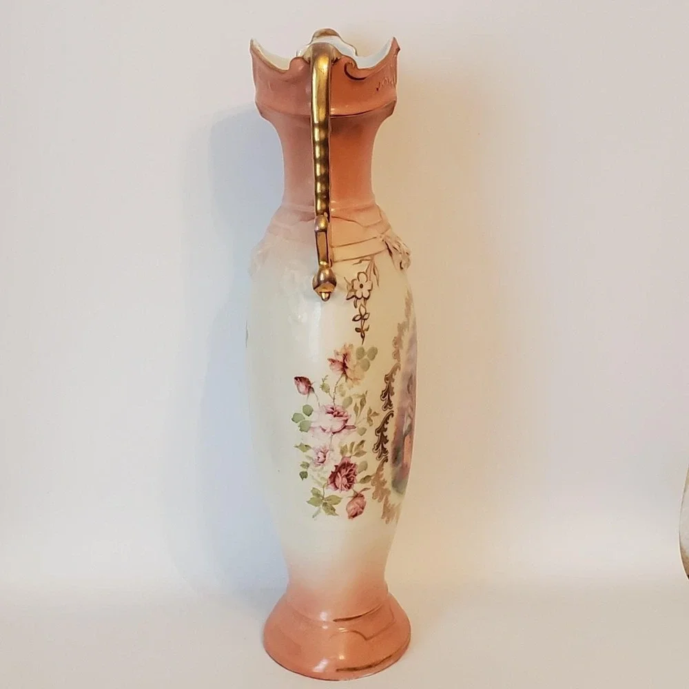 Antique Bohemian Handled Urn Vase Victoria Austria Porcelain Signed Kaufmann 12